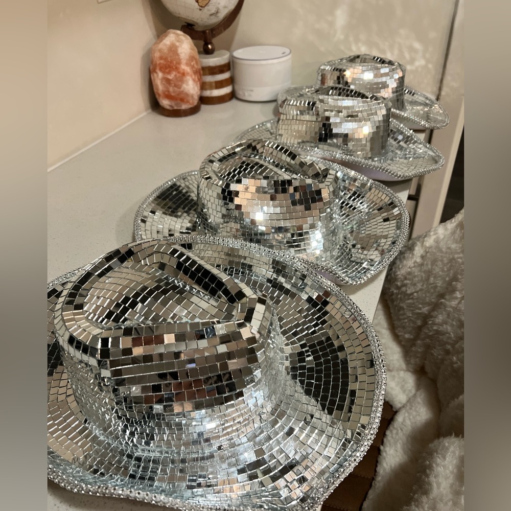 Handmade Disco Ball Party Space Cow Boy/Girl Mirror Tile Hat 🪩🤠